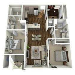 B3 - two bedroom, two bath apartment floor plan