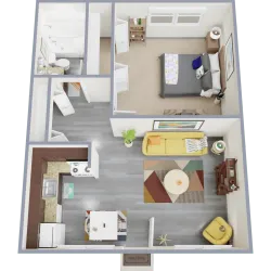 A2 - one bedroom, one bath apartment floor plan