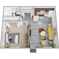 A3 - one bedroom, one bath apartment floor plan