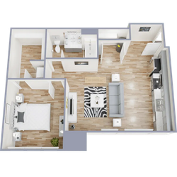 A2 - one bedroom, one bath apartment floor plan