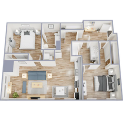 B1 - two bedroom, two bath apartment floor plan