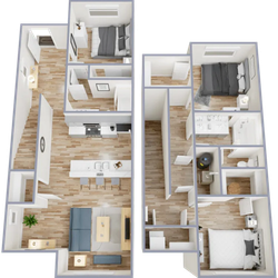 C1 - three bedroom, two bath apartment home