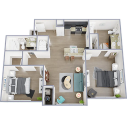 B1 - two bedroom, two bath apartment floor plan