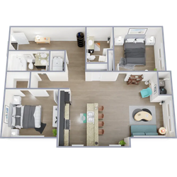 B2 - two bedroom, two bath apartment floor plan