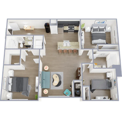 C1 - three bedroom, two bath apartment home