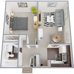 A2 - One bedroom, one bath, 600 square foot apartment