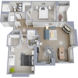 B2 - Two bedroom, two bath, 1,093 square foot apartment