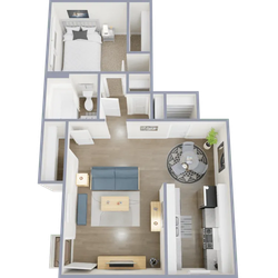 One bedroom, one bath, 605 sq ft apartment home
