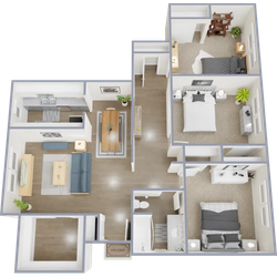 Three bedroom, one bath, 1,045 sq ft apartment home