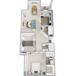 Two bedroom, two bath, 935 square foot apartment
