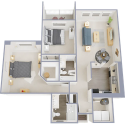 Two bedroom, two bath, 963 square foot apartment
