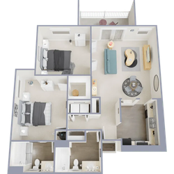Two bedroom, two bath, 985 square foot apartment