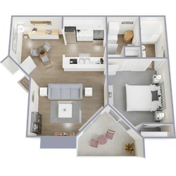 714 square foot one bedroom, one bath apartment home