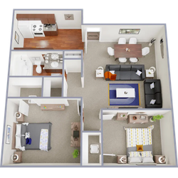 B1 - 860 square foot two bedroom, one bath apartment home