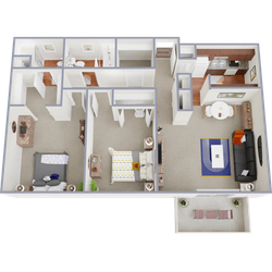 B2 - 1,035 square foot two bedroom, two bath apartment home