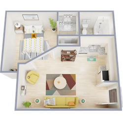 A1 - 446 square foot one bedroom, one bath apartment