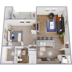A1 - 571 square foot, one bedroom, one bath apartment