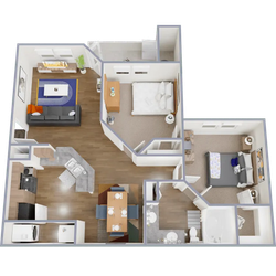 B1 - 895 square foot, two bedroom, one bath apartment