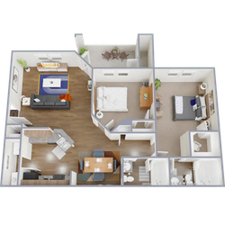 B2 - 1,006 square foot, two bedroom, two bath apartment