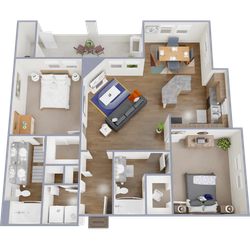 B3 - 1,129 square foot, two bedroom, two bath apartment
