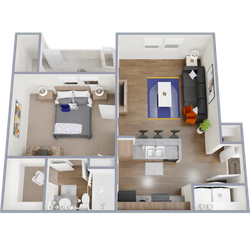 A3 - 627 square foot, one bedroom, one bath apartment