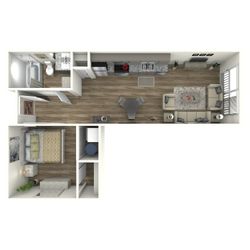 614 square foot one bedroom, one bath apartment home