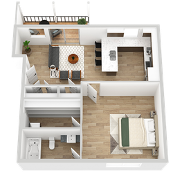 645 square foot one bedroom, one bath apartment home