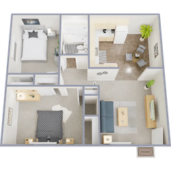 B1 - Two bedroom, one bath, 750 square foot apartment home