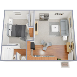 One bedroom, one bath, 520 square foot apartment home