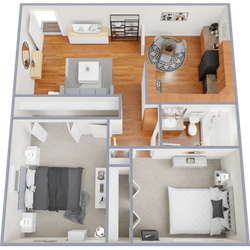 Two bedroom, one bath, 780 square foot apartment home