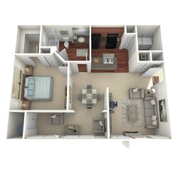 The Ryan Alternate - One Bed One Bath Floorplan Image