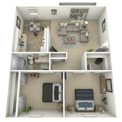 Modern 2-bedroom apartment floor plan featuring an inviting living area and a functional kitchen.