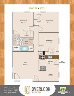 three bedroom two bathroom floorplan