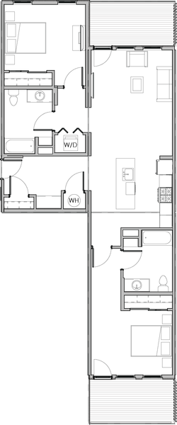 Two bedroom, two bath, 1,137 square feet