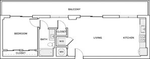 738 square foot one bedroom one bath apartment floorplan image