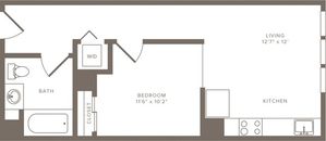 537 square foot one bedroom one bath floorplan image