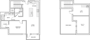 1202 to 1203 square foot one bedroom one bath loft apartment floorplan image