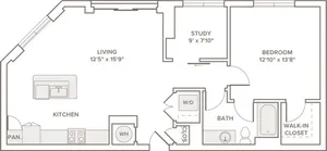 937-967 square foot one bedroom one bath apartment floorplan image