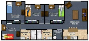 4 bedroom, 2 bathroom