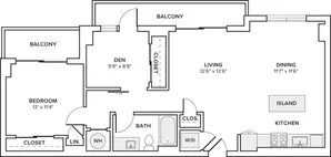 930 square foot one bedroom one bath apartment floorplan image