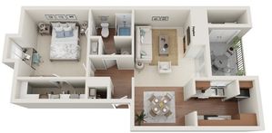 One Bedroom | 711 sqft | Full-Size Washer/Dryer Connections | Fireplace | Walk-in Closet | Plank Flooring