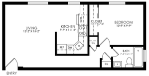 Modern floor plan featuring a spacious living area, cozy bedroom, efficient kitchen, and sleek bathroom, designed for comfort.