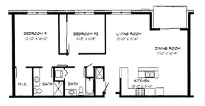 2 Bed / 2 Bath - 1,195 SF