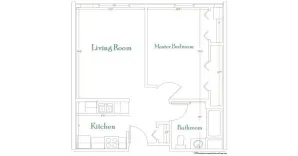 One bedroom-one bathroom floor plan layout at Wallkill Living Center