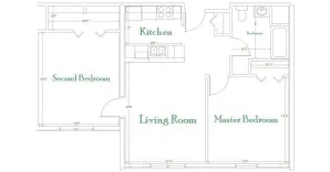 Two bedroom-one bathroom floor plan layout at Wallkill Living Center