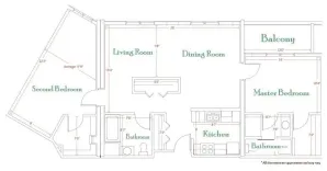 Two bedroom-two bathroom-one balcony floor plan layout at Wallkill Living Center