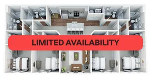 Modern floor plan showcasing 4 bedrooms, spacious living area, and stylish kitchen with limited availability.