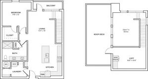 1196 square foot one bedroom one bath loft apartment floorplan image
