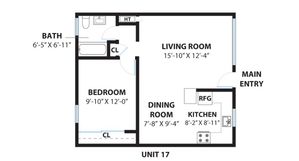 1x1 Floor plan 565 sq ft