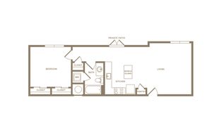 762 square foot one bedroom one bath apartment floorplan image